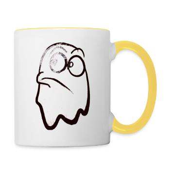 Drôle de fantôme souriant en blanc - Mug contrasté - blanc/jaune - Droite