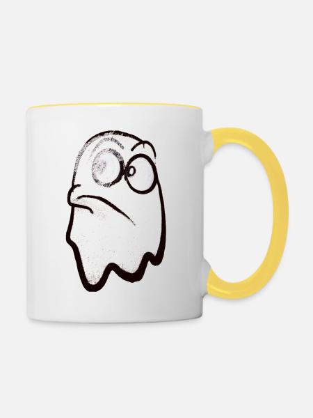 Funny smiling ghost in white - Contrasting Mug - white/yellow