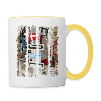 Newspaper Clips Scrapbook Magazines Alphabet Code - Contrasting Mug - white/yellow - Right
