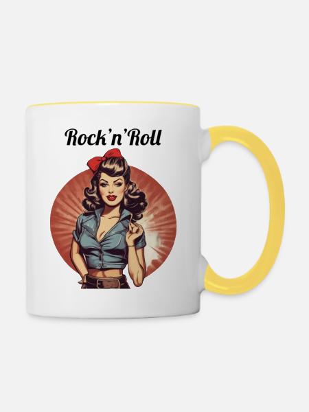 Pinup - Tasse zweifarbig - Weiß/Gelb