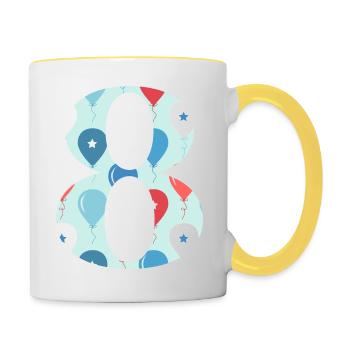 Ballon zum 8-jährigen Jubiläum - Tasse zweifarbig - Weiß/Gelb - Rechts