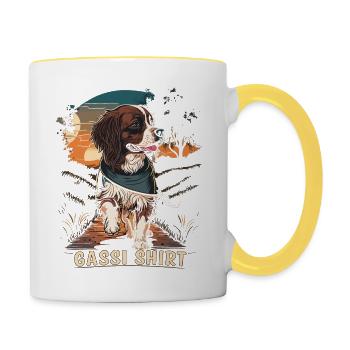 Dog Walking Shirt - Cute Dog Motif - Contrasting Mug - white/yellow - Right