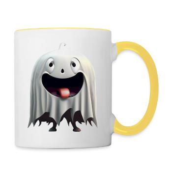 Joyeux Halloween mignon fantôme langue effrayante drôle - Mug contrasté - blanc/jaune - Droite