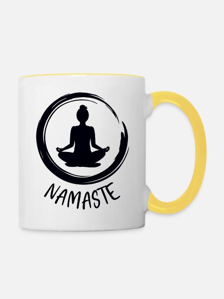 Yoga / Namaste - Tasse zweifarbig - Weiß/Gelb