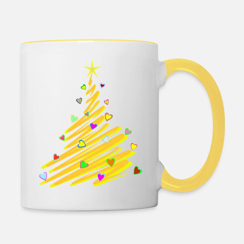 Arbre de Noël coeurs - Mug contrasté - blanc/jaune