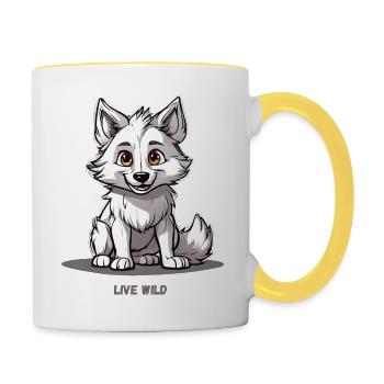Weißer Wolf "Live Wild" - Tasse zweifarbig - Weiß/Gelb - Rechts