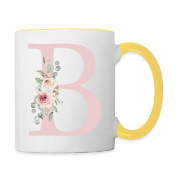 B| Monogramme | Eucalyptus Pastel Fleur Bleu - Mug contrasté - blanc/jaune - Droite