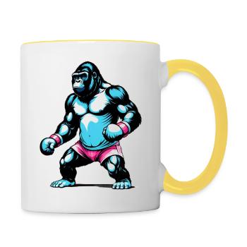 Gorilla Boxer Boxen - Tasse zweifarbig - Weiß/Gelb - Rechts