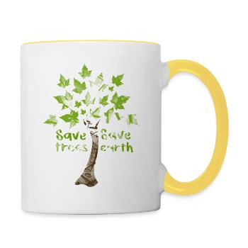 Sauver les arbres, sauver la terre - Mug contrasté - blanc/jaune - Droite