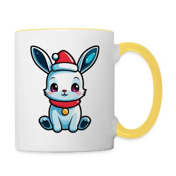 Illustration de Noël lapin - Mug contrasté - blanc/jaune - Droite
