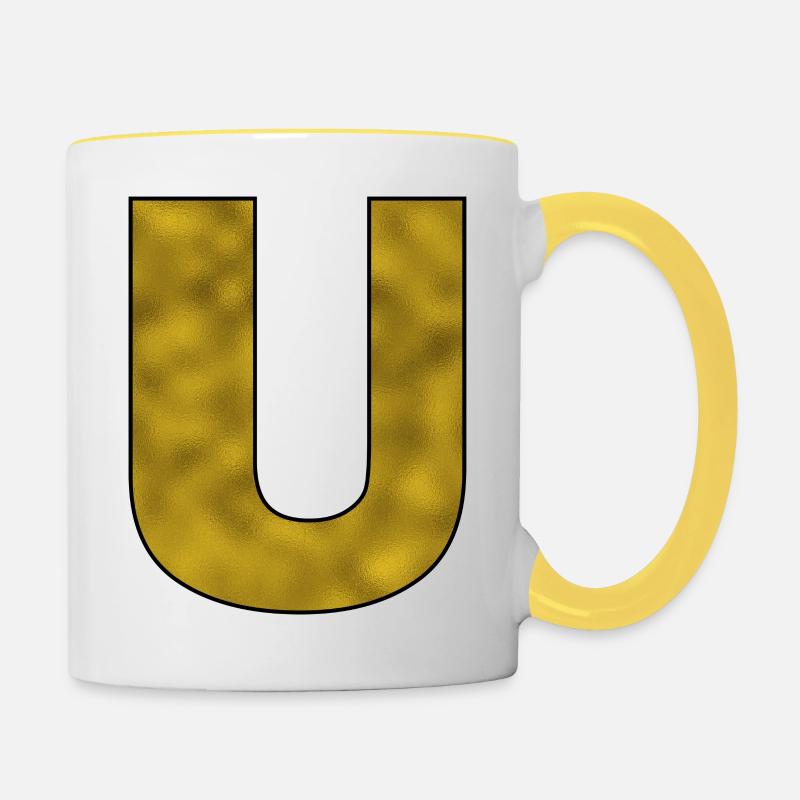 Lettre U Or - Mug contrasté - blanc/jaune