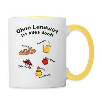 Ohne Landwirt - Tasse zweifarbig - Weiß/Gelb - Rechts