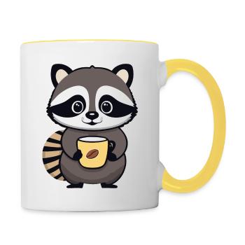 Raccoon with coffee cup - Contrasting Mug - white/yellow - Right