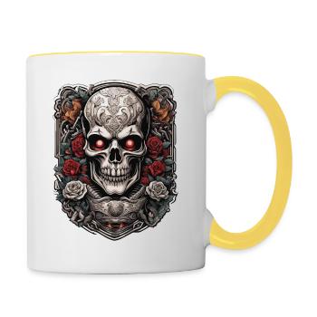 Skull / Totenkopf / Skelett / Gothic / Tattoo - Tasse zweifarbig - Weiß/Gelb - Rechts