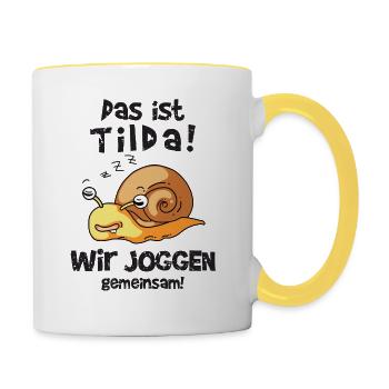 Das ist Tilda Wir joggen gemeinsam - Tasse zweifarbig - Weiß/Gelb - Rechts