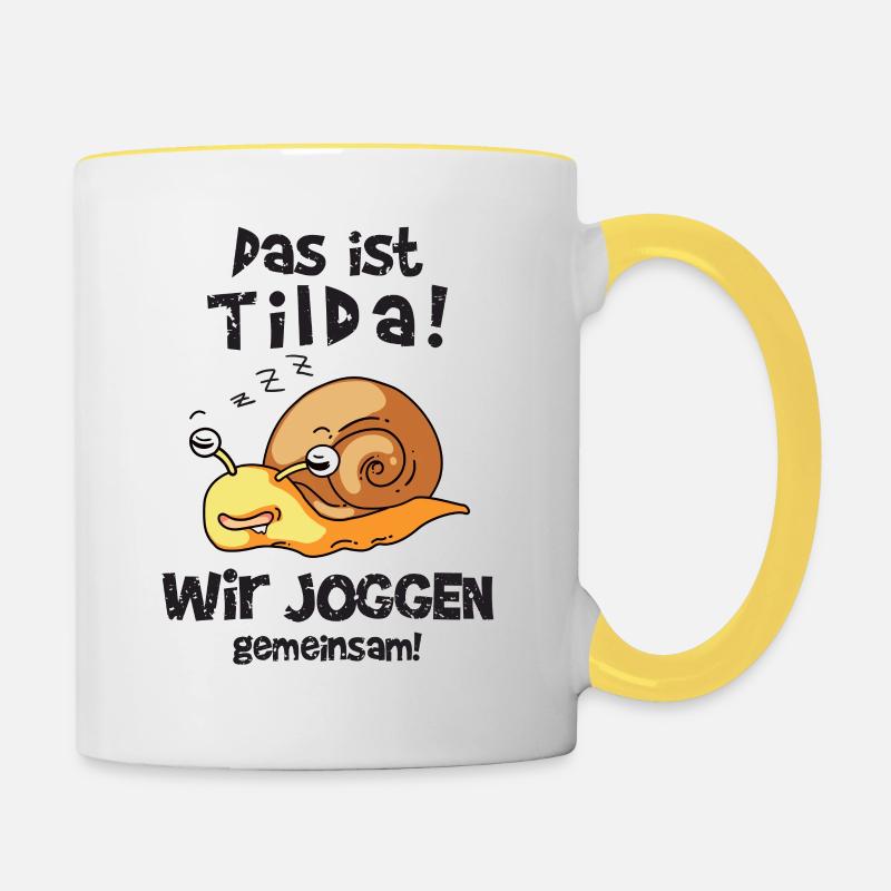 Das ist Tilda Wir joggen gemeinsam - Tasse zweifarbig - Weiß/Gelb