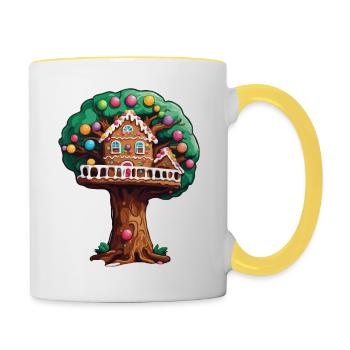 Baumhaus / Baumkrone / Baumhütte / Abenteuer - Tasse zweifarbig - Weiß/Gelb - Rechts
