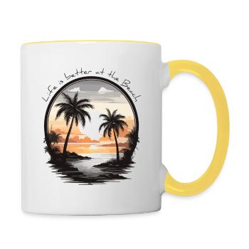 La vie est plus belle à la plage - Mug contrasté - blanc/jaune - Droite