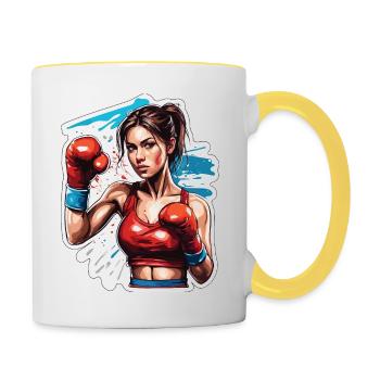 Boxer / Sport / Fight / Arena / Boxing Ring / Fists - Contrasting Mug - white/yellow - Right