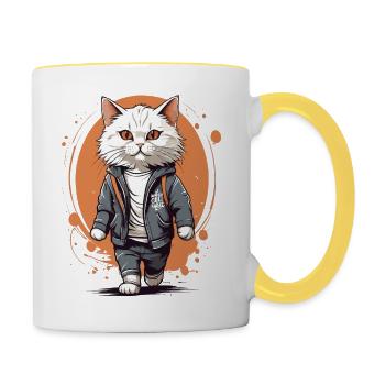 Strutitude: Wo Cattitude alles ist! - Tasse zweifarbig - Weiß/Gelb - Rechts