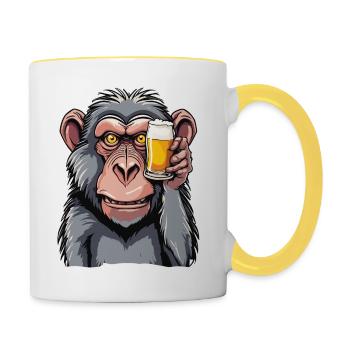 Monkey / Animal / Zoo / Babian / Wild / Comic - Contrasting Mug - white/yellow - Right