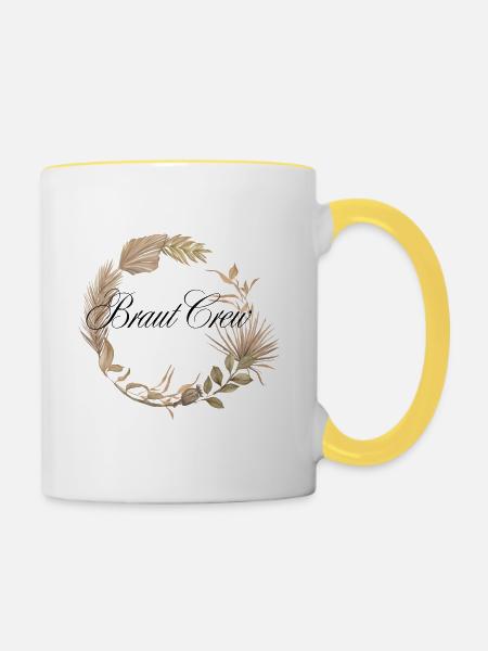 Braut Crew Boho Kranz - Tasse zweifarbig - Weiß/Gelb