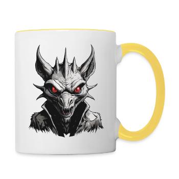 Chupacabra / Sucking Creature / Monster /Spain - Contrasting Mug - white/yellow - Right