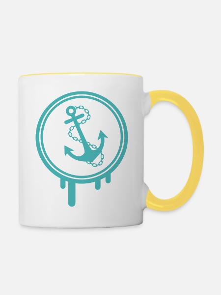 anker icon klecks - Tasse zweifarbig - Weiß/Gelb
