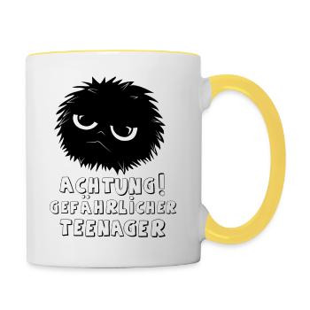Méfiez-vous des adolescents dangereux - Mug contrasté - blanc/jaune - Droite