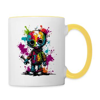 Poupée d’horreur / Halloween / Effrayant / Sombre - Mug contrasté - blanc/jaune - Droite