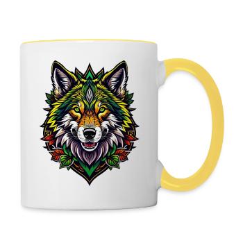 Colourful Wolf Illustration - Contrasting Mug - white/yellow - Right