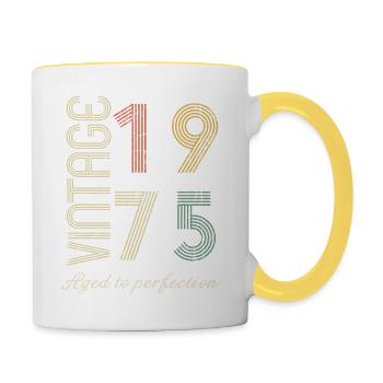 49th Birthday Gift - 1975 - Contrasting Mug - white/yellow - Right