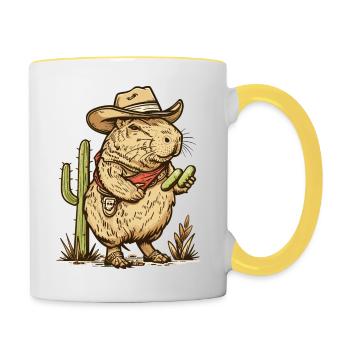Cowboy Capybara mit Gurge im Vintage Western Style - Tasse zweifarbig - Weiß/Gelb - Rechts
