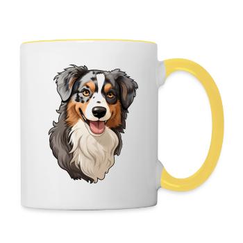 Australian Shephard - Tasse zweifarbig - Weiß/Gelb - Rechts