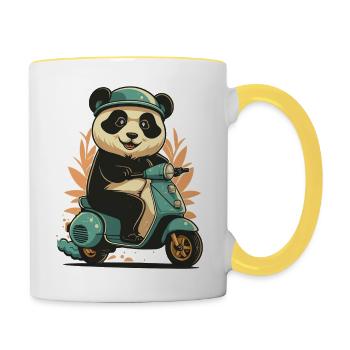 panda scooter - Mug contrasté - blanc/jaune - Droite