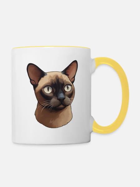 Burma-Katzenkopf - Tasse zweifarbig - Weiß/Gelb