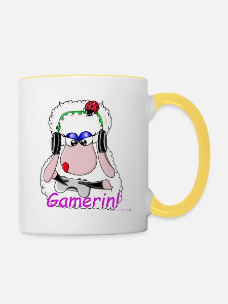 Gamerin! Wolly Sheepling.. Gaming - Tasse zweifarbig - Weiß/Gelb