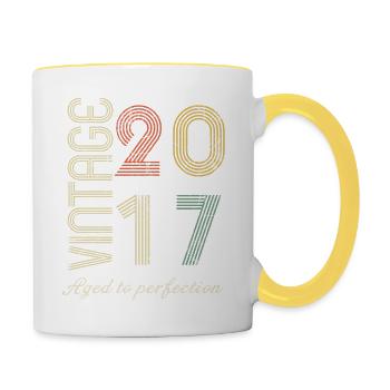 7 Jahre altes Geburtstagsgeschenk - 2017 - Tasse zweifarbig - Weiß/Gelb - Rechts