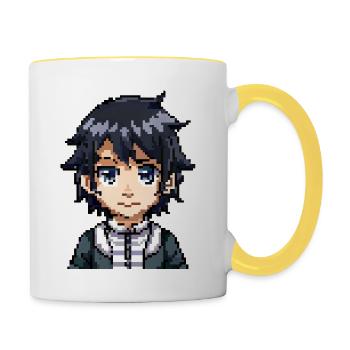 Figurine d’anime en 8 bits - Mug contrasté - blanc/jaune - Droite