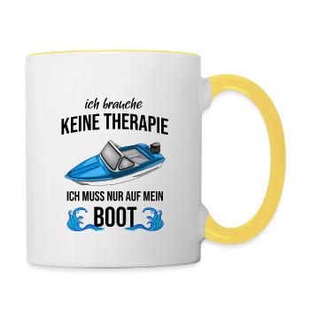 Boot - Ich brauche keine Therapie, nur mein Boot - Tasse zweifarbig - Weiß/Gelb - Rechts