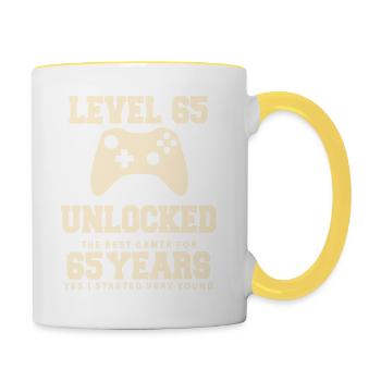 Level 65 Vintage Retro Vintage Anniversary - Contrasting Mug - white/yellow - Right
