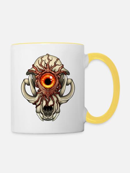Schädel mit drittem Auge - Tasse zweifarbig - Weiß/Gelb