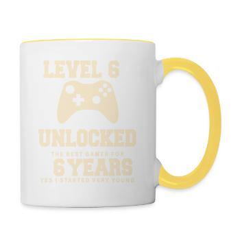 Level 6 Vintage Retro Vintage Anniversary - Contrasting Mug - white/yellow - Right