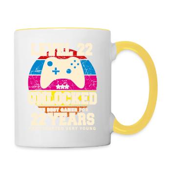 Original 2002 22 Jahre Level 22 Freischalten - Tasse zweifarbig - Weiß/Gelb - Rechts