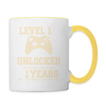 Level 1 Vintage Retro Vintage Jubiläum - Tasse zweifarbig - Weiß/Gelb - Rechts