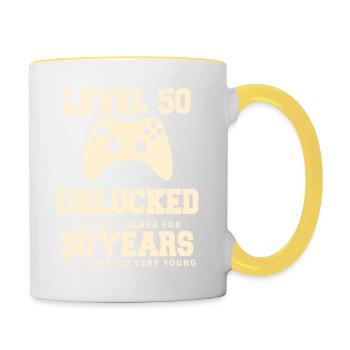 Level 50 Vintage Retro Vintage Jubiläum - Tasse zweifarbig - Weiß/Gelb - Rechts