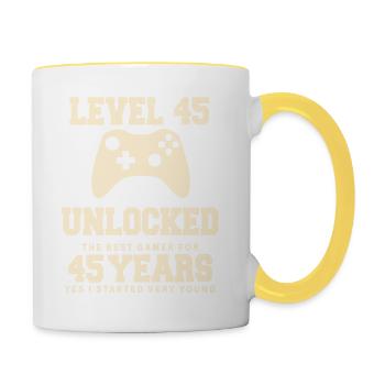 Level 45 Vintage Retro Vintage Jubiläum - Tasse zweifarbig - Weiß/Gelb - Rechts