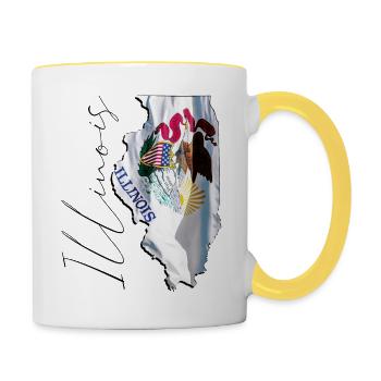 Illinois (États-Unis) | Drapeau réel | Flag Map Script - Mug contrasté - blanc/jaune - Droite