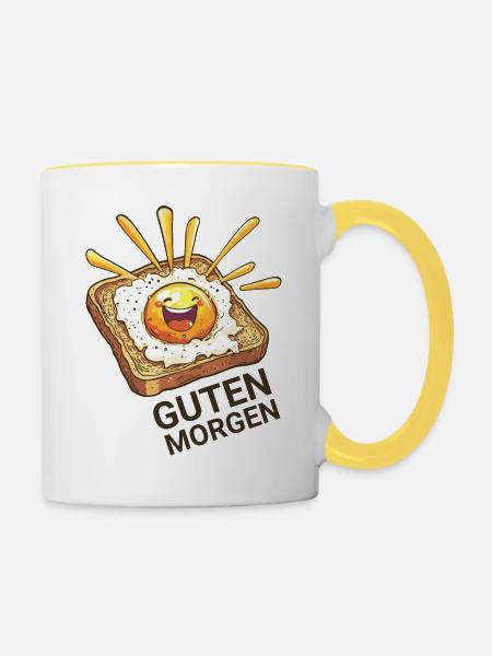 Guten Morgen T-Shirt - Tasse zweifarbig - Weiß/Gelb