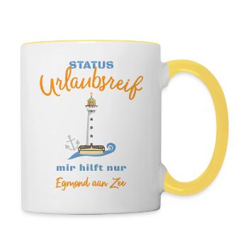 Egmond aan Zee, Niederlande, Status Urlaubsreif - Tasse zweifarbig - Weiß/Gelb - Rechts